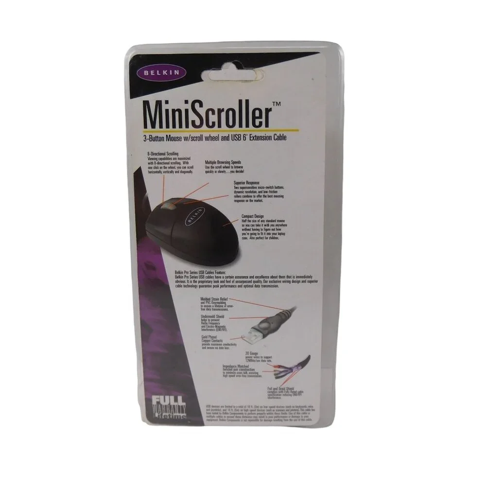 Belkin MiniScroller Optical Mouse Compact Design (New) For Small Hands